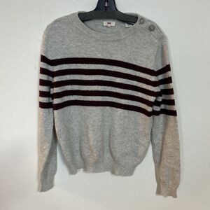 Levi’s Women’s XS Gray Burgundy Striped Knit Sweater Button Shoulder Casual